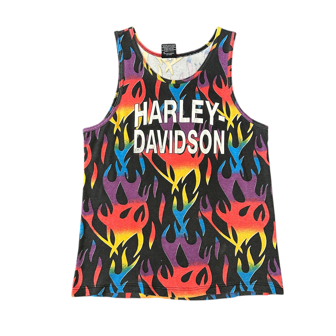 1990s Harley Davidson AOP Rainbow Flames Tank Top