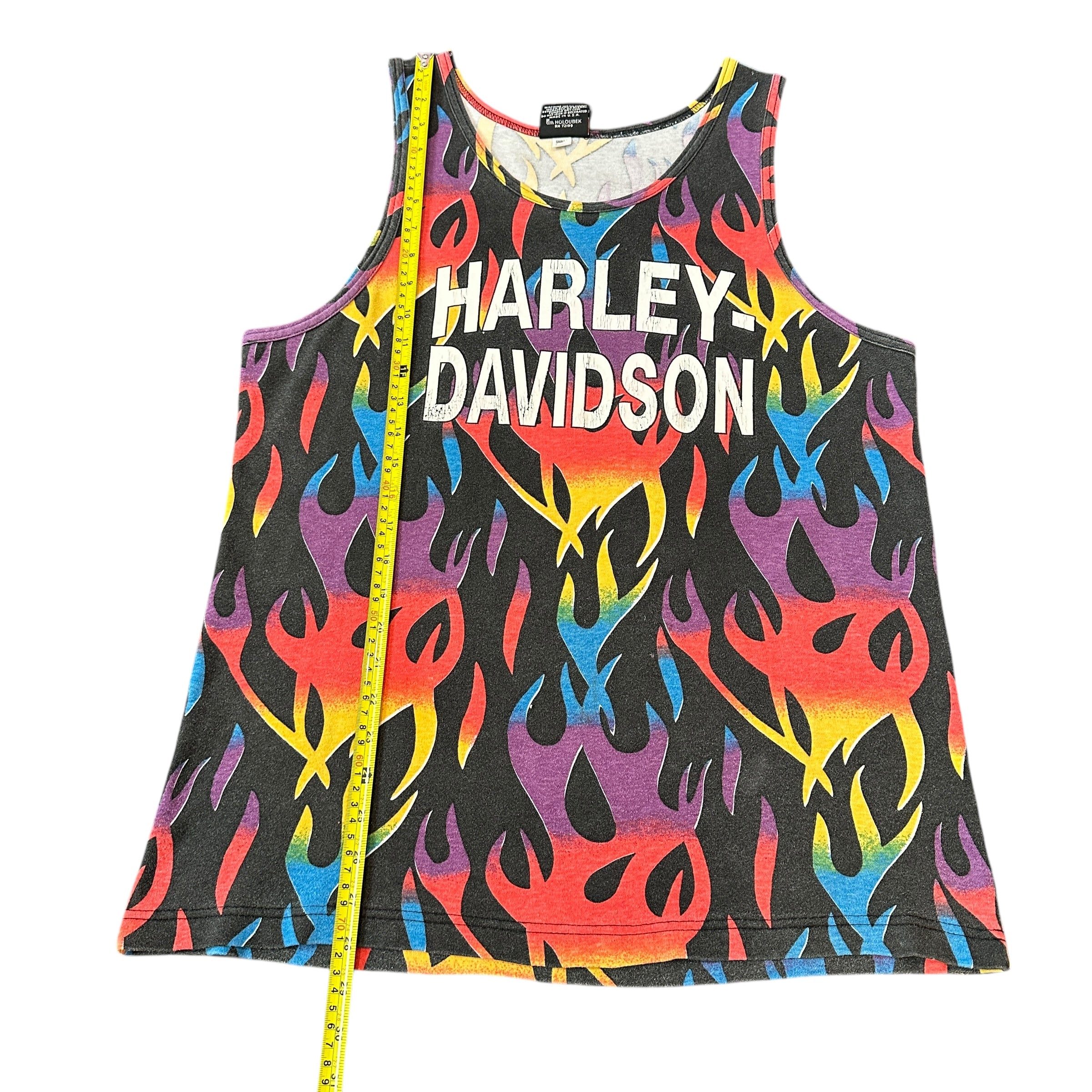 1990s Harley Davidson AOP Rainbow Flames Tank Top