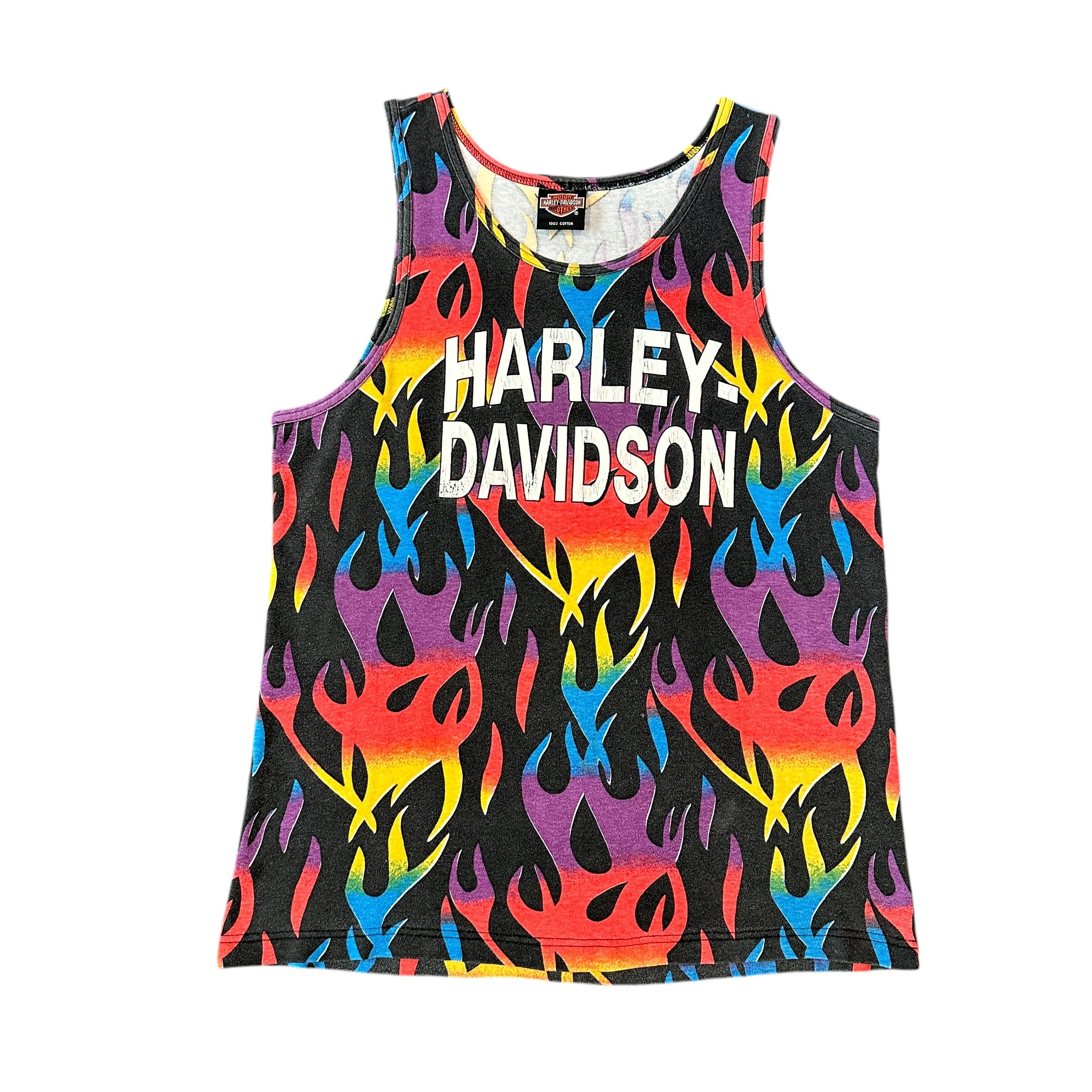 1990s Harley Davidson AOP Rainbow Flames Tank Top